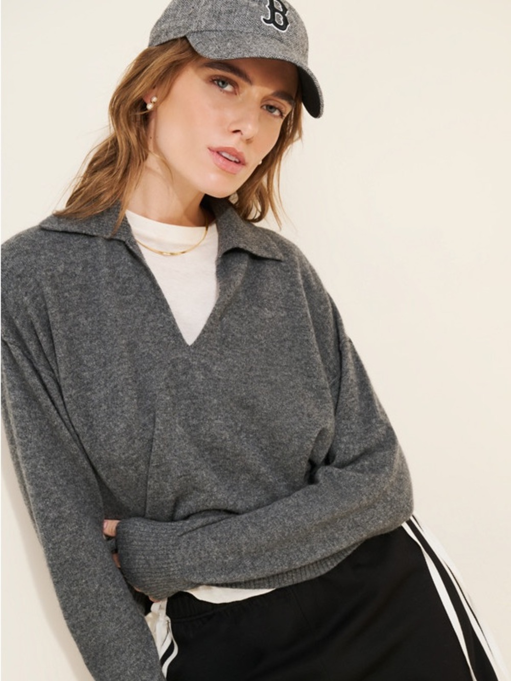 Free People Eloura Dark Gray Cashmere Henley Polo Sweater Size Small